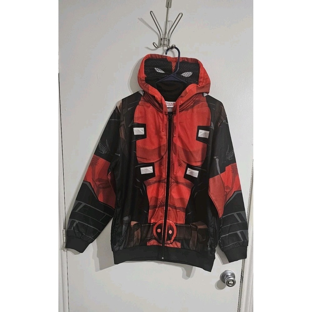 Marvels deadpool Hoodie Jacket Mask Adult Men Medium Red Black Full‎ Zip Costume